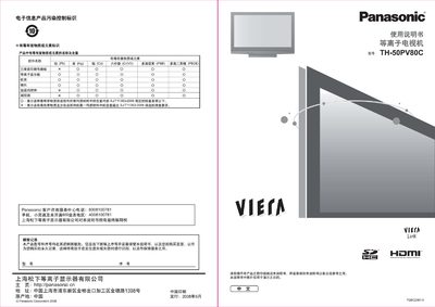 Panasonic TH-50PV80C Plasma TV User Manual - cover page