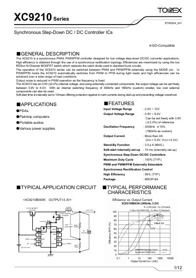 Torex XC9210 Series Synchronous Step-Down DC/DC Controller IC Datasheet - cover page