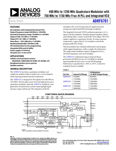 Analog Devices ADRF6701 Datasheet - cover page