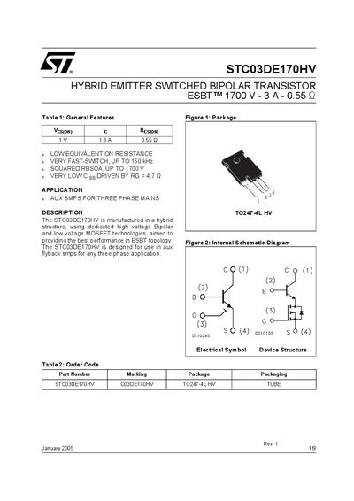 STMICROELECTRONICS STC03DE170HV handbook - cover page
