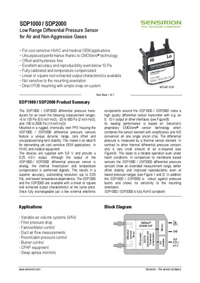 Sensirion SDP1000 / SDP2000 User Manual - cover page