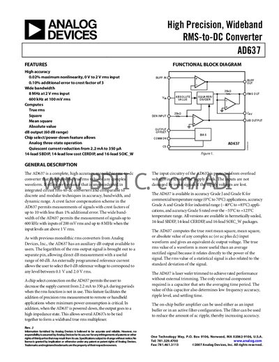 Analog Devices AD637 Datasheet - cover page