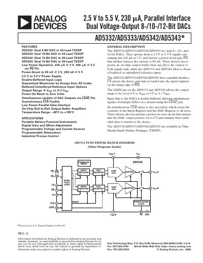 Analog Devices AD5332/AD5333/AD5342/AD5343 Dual Voltage-Output DACs Datasheet - cover page