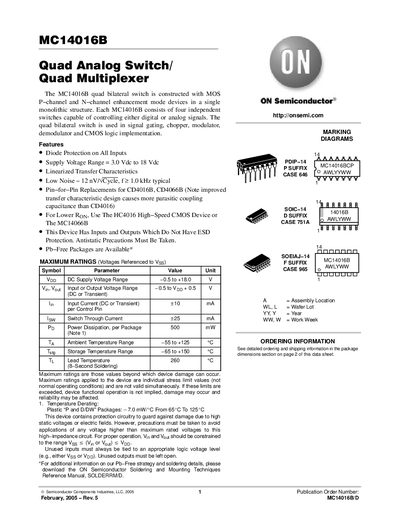 ON Semiconductor MC14016B Datasheet - cover page