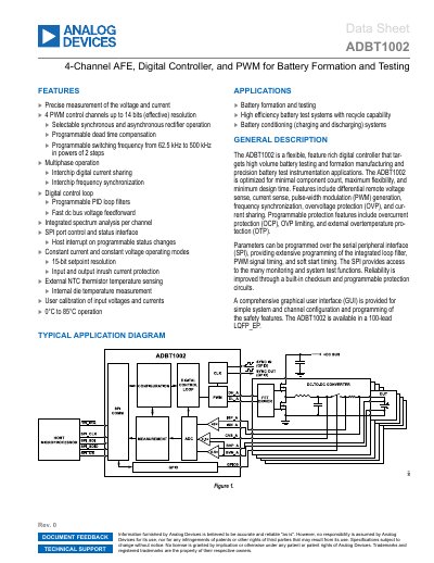 Analog Devices ADBT1002 4-Channel AFE Digital Controller and PWM Datasheet - cover page