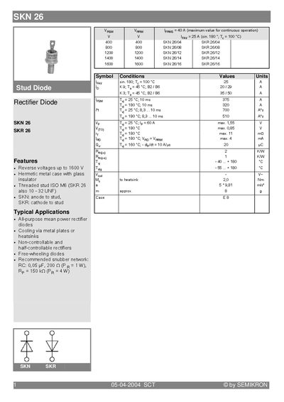 Semikron SKN 26 Datasheet - cover page