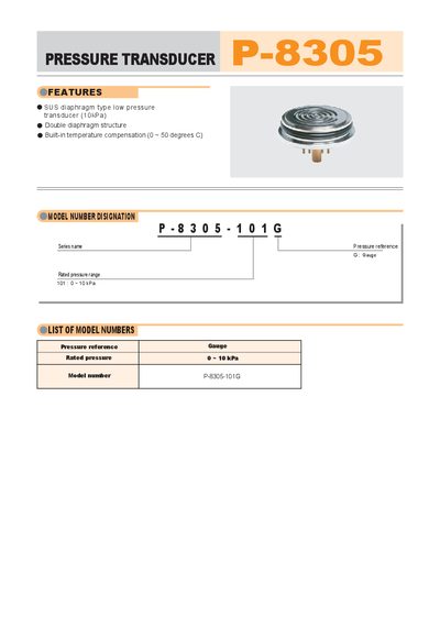 P-8305-101G Pressure Transducer User Manual - cover page