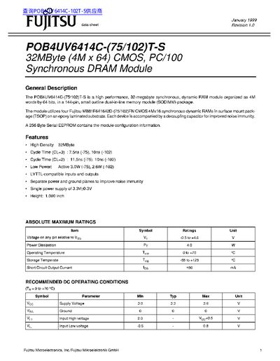 Fujitsu POB4UV6414C-(75/102)T-S Handbook - cover page