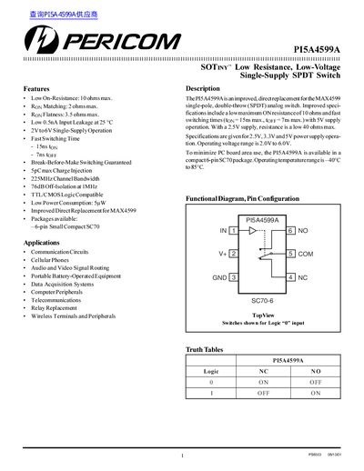 Pericom PI5A4599A Datasheet - cover page