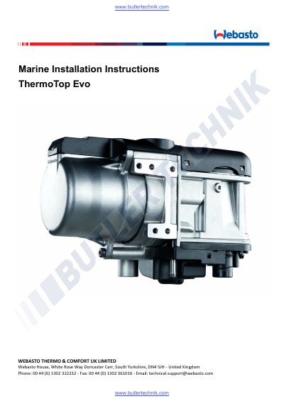 Webasto ThermoTop Evo Diesel Heater Installation Instructions - cover page