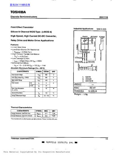 Toshiba 2SK1118 Datasheet - cover page