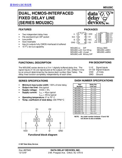 Data Delay Devices MDU28C Fixed Delay Line Datasheet - cover page