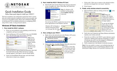 Netgear WG511 Wireless PC Card Quick Installation Guide