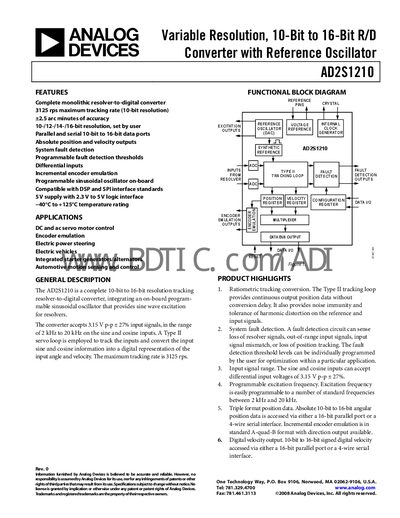 Analog Devices AD2S1210 Handbook - cover page