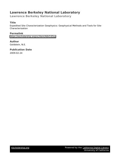 Expedited Site Characterization Geophysics: Methods and Tools for Site Characterization - cover page
