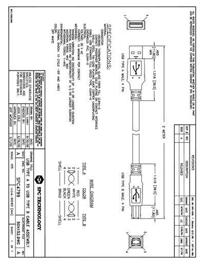 SPC Technology SPC4799 USB Type A to Type B Cable Assembly Data Sheet - cover page