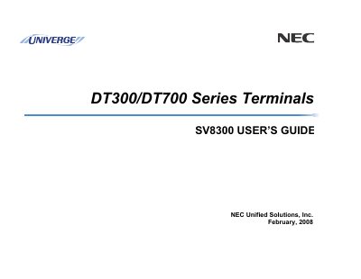 NEC DT300/DT700 Series Terminals SV8300 User's Guide - cover page