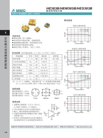 HBMMC HE383B/HEM383B/HES383B Integrated Broadband Amplifier Datasheet - cover page