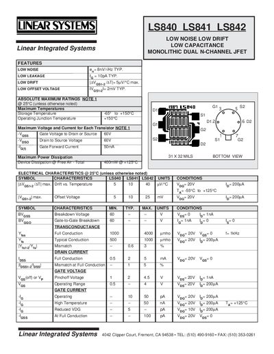 Linear Technology LS840 LS841 LS842 Data Sheet - cover page