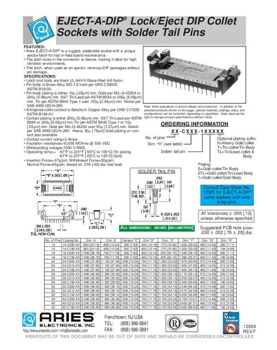 Aries EJECT-A-DIP Lock/Eject DIP Collet Sockets Handbook - cover page