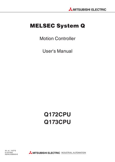 Mitsubishi Electric Q172CPU/Q173CPU User Manual - cover page