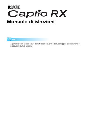 Ricoh Caplio RX Digital Camera User Manual - cover page