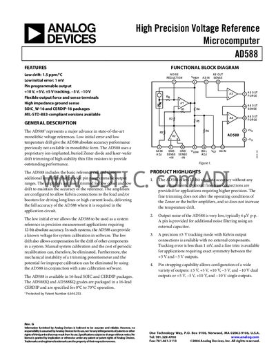 Analog Devices AD588 Voltage Reference Datasheet - cover page