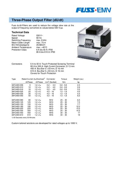 FUSS-EMV 3AFU400-xxx technology data - cover page