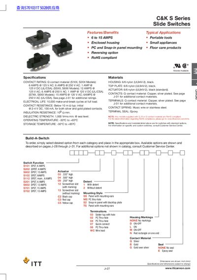 ITT C&K S Series Slide Switches Product Leaflet - cover page