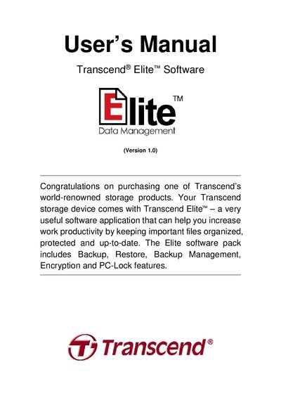 Transcend Elite Software User Manual - cover page