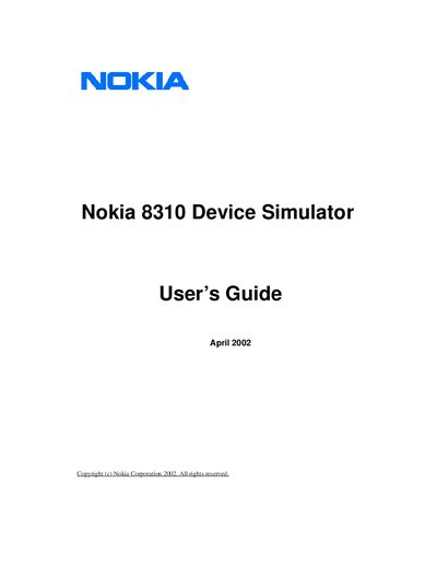 Nokia 8310 Device Simulator User's Guide - cover page