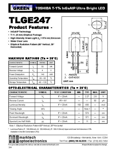 Toshiba TLGE247 LED Datasheet - cover page