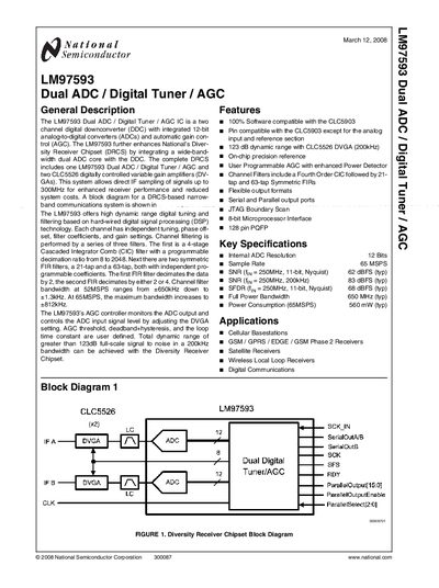 National Semiconductor LM97593 Dual ADC/Digital Tuner/AGC Datasheet - cover page