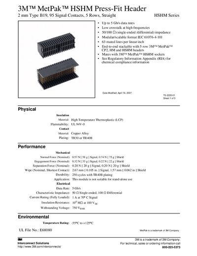 3M MetPak HSHM Press-Fit Header Manual - cover page