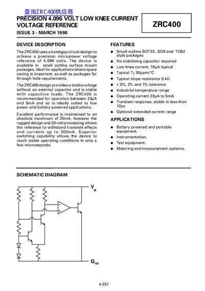 ZRC400 Precision 4.096V Voltage Reference Datasheet - cover page