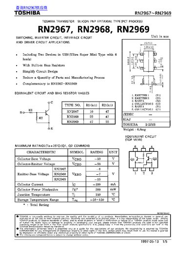 TOSHIBA RN2967 Data Sheet - cover page