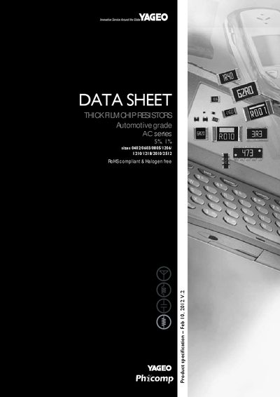 Yageo AC Series Thick Film Chip Resistors Datasheet - cover page