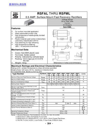 RSF RSFAL Series Surface Mount Fast Recovery Rectifiers Datasheet - cover page