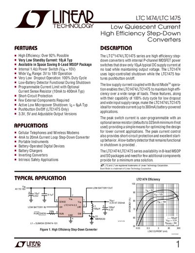 Linear Technology LTC1474/LTC1475 Datasheet - cover page