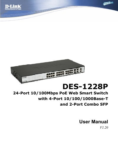 D-Link DES-1228P 24-Port PoE Web Smart Switch User Manual - cover page