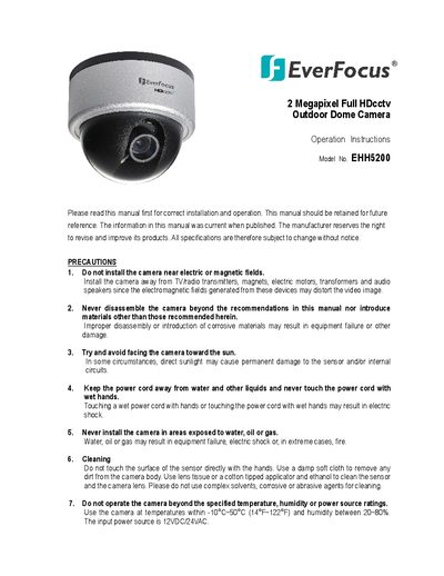 EverFocus EHH5200 2MP Outdoor Dome Camera Operation Instructions - cover page