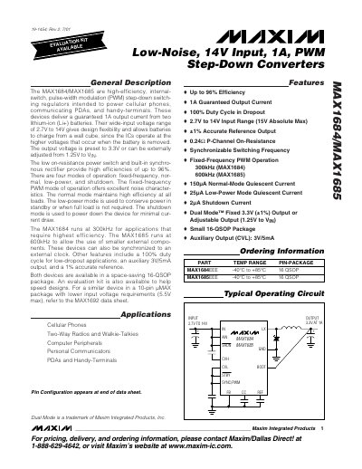 Maxim MAX1684/MAX1685 Step-Down Switching Regulator Datasheet - cover page