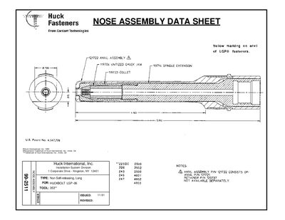 Huck International 353 Tool Nose Assembly Data Sheet and Maintenance Guide - cover page