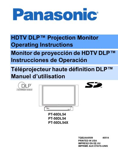 Panasonic PT-60DL54 PT-50DL54 PT-50DL54X Operating Instructions - cover page