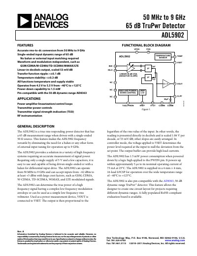 Analog Devices ADL5902 TruPwr Detector Datasheet - cover page