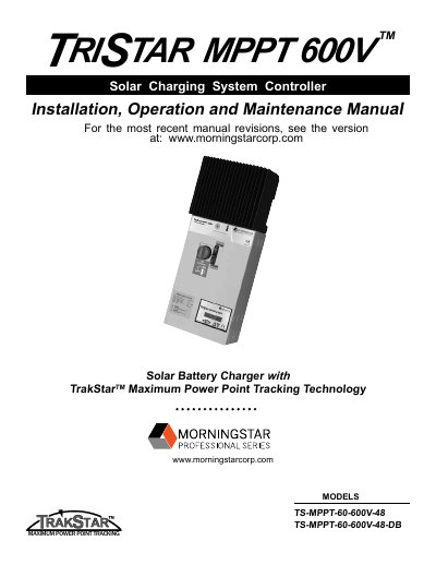 Morningstar TriStar MPPT 600V Solar Charging System Controller User Manual - cover page