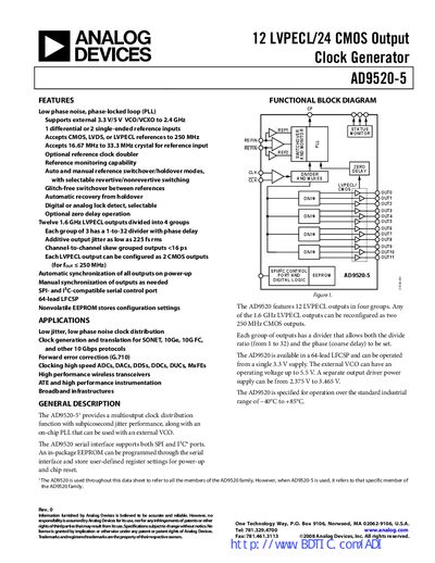 Analog Devices AD9520-5 Clock Generator Datasheet - cover page