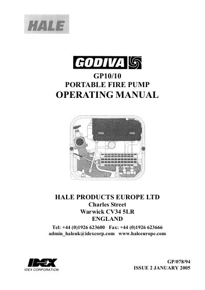 Godiva GP10/10 Portable Fire Pump Operating Manual - cover page