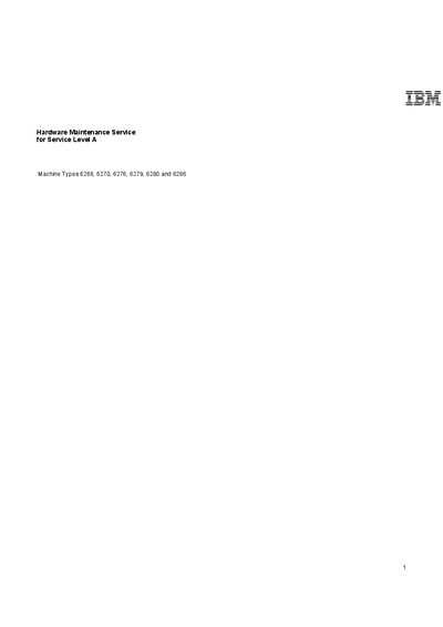 IBM Hardware Maintenance Service for Service Level A Machine Types 6266 6270 6276 6279 6280 6286 - cover page