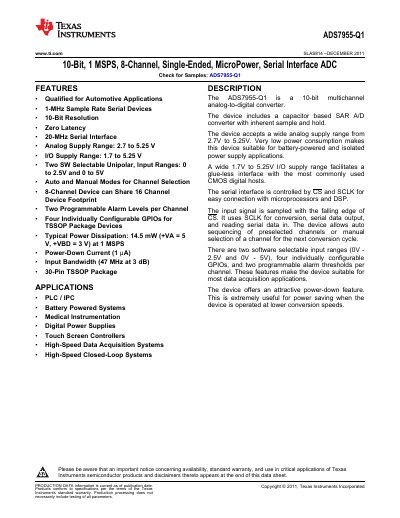 Texas Instruments ADS7955-Q1 ADC Datasheet - cover page